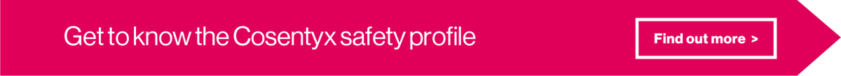 Arrow with the text: Get to know the Cosentyx safety profile. Click image to find out more
