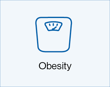 Blue box with a scale icon with text saying 'Obesity'